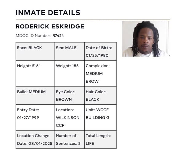 Roderick Eskridge, Inmate Died Wilkinson County Correctional Facility In Woodville